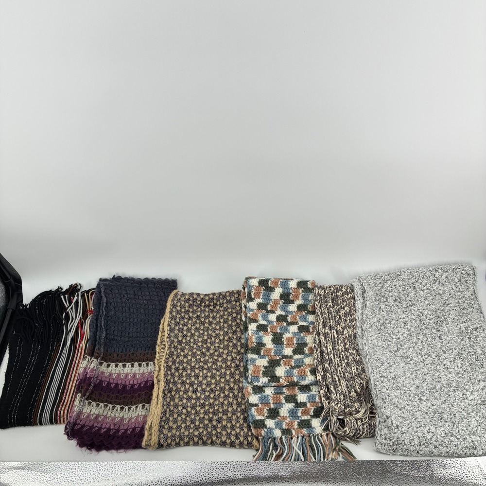Lot of 11 Womens Scarves Handmade Knit Fringe Animal Print Winter Bundle Merona